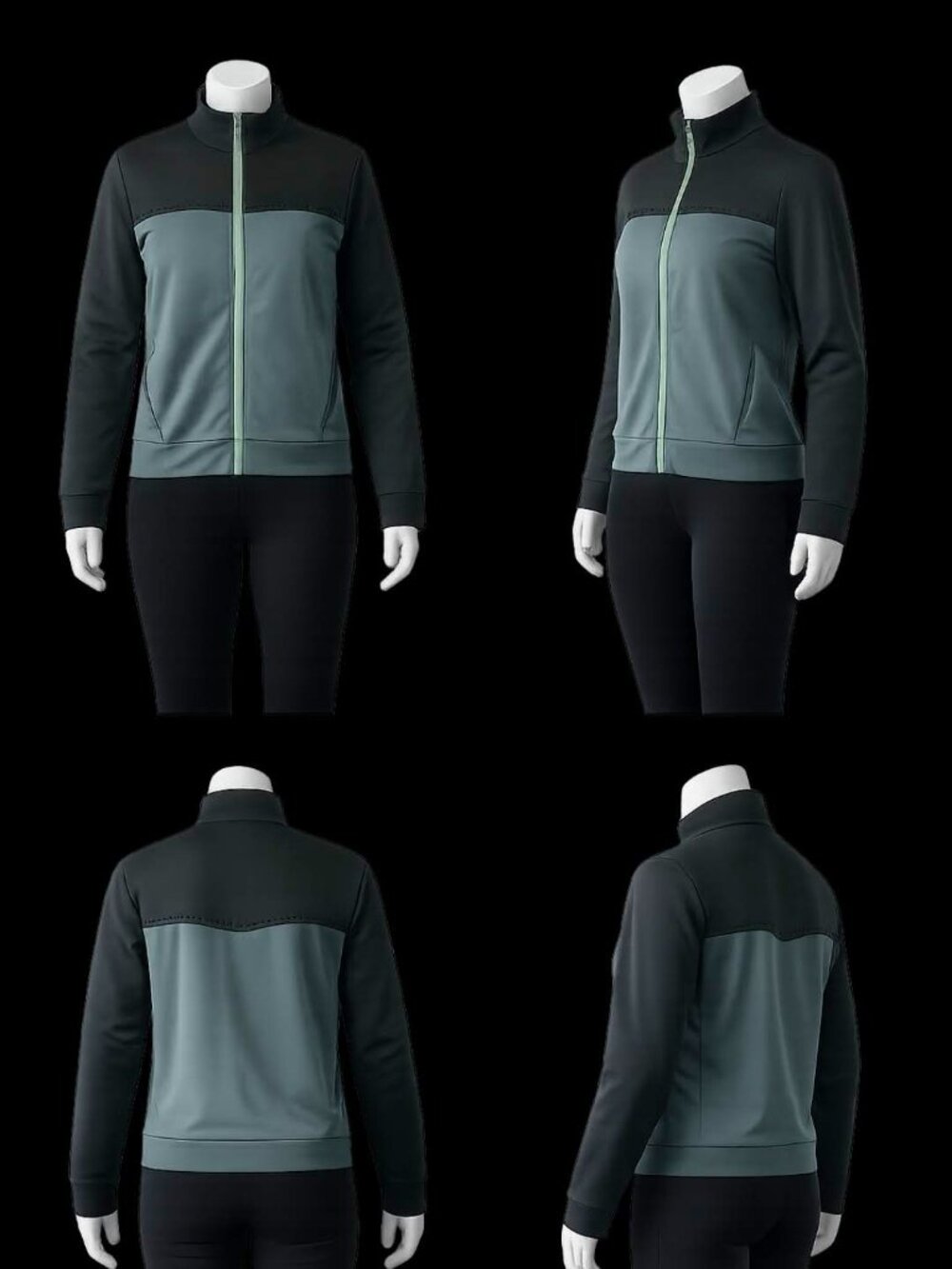 Fabletics Womens Med Full Zip Athletic Jacket Colorblock Black Green Activewear